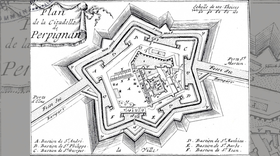 Plan de la citadelle avec 6 bastions et son fossé sec