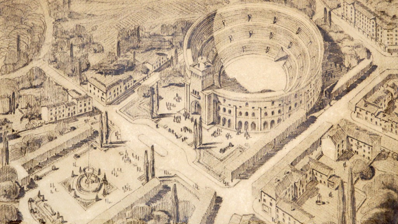 Projet d'arènes monumentales de Molinié, Nicod et Boulangé, qui n'a jamais vu le jour : AVP 1Fi 33 et 34.