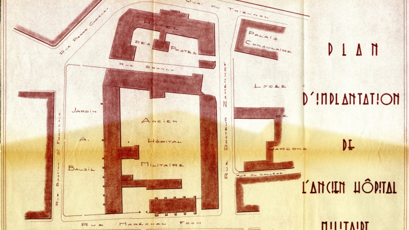 Plan de l'ancien hôpital miliaire après la démolition de l'hôpital civil, AMCFP