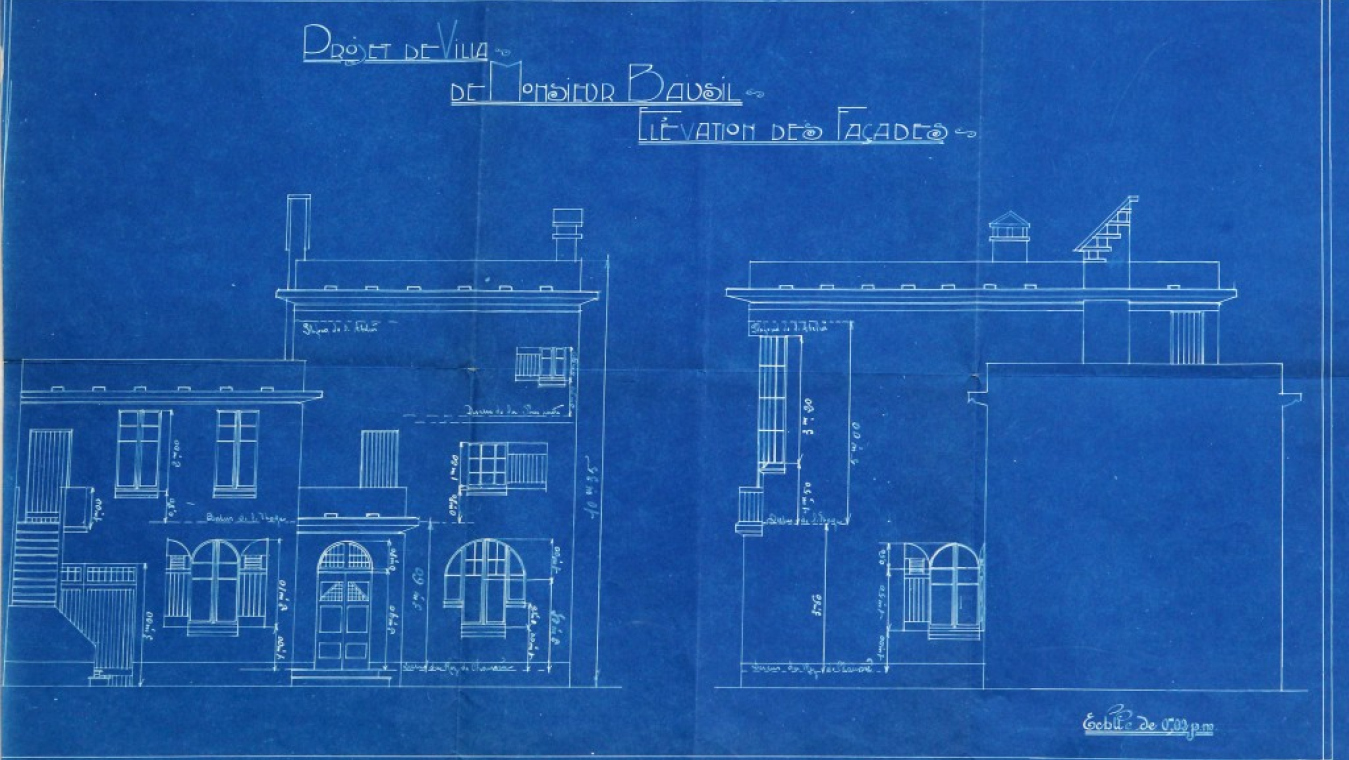 La Maison rouge, atelier du peintre Louis Bausil, de Raoul Castan, 1925, 41 rue Rabelais. Bleu, façades : AVP 4O/42 (265).