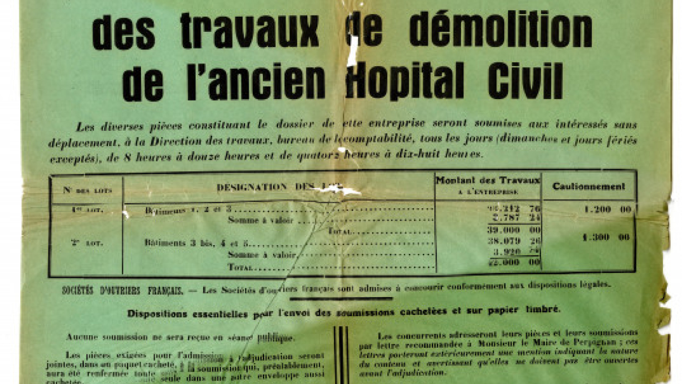 Avis d’adjudication des travaux de démolition de l’ancien hôpital civil, AMCFP