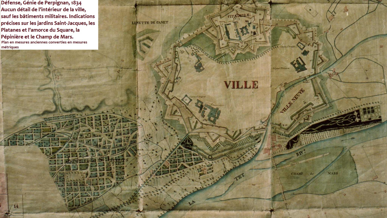 "Plan des place et citadelle de Perpignan" · 1834