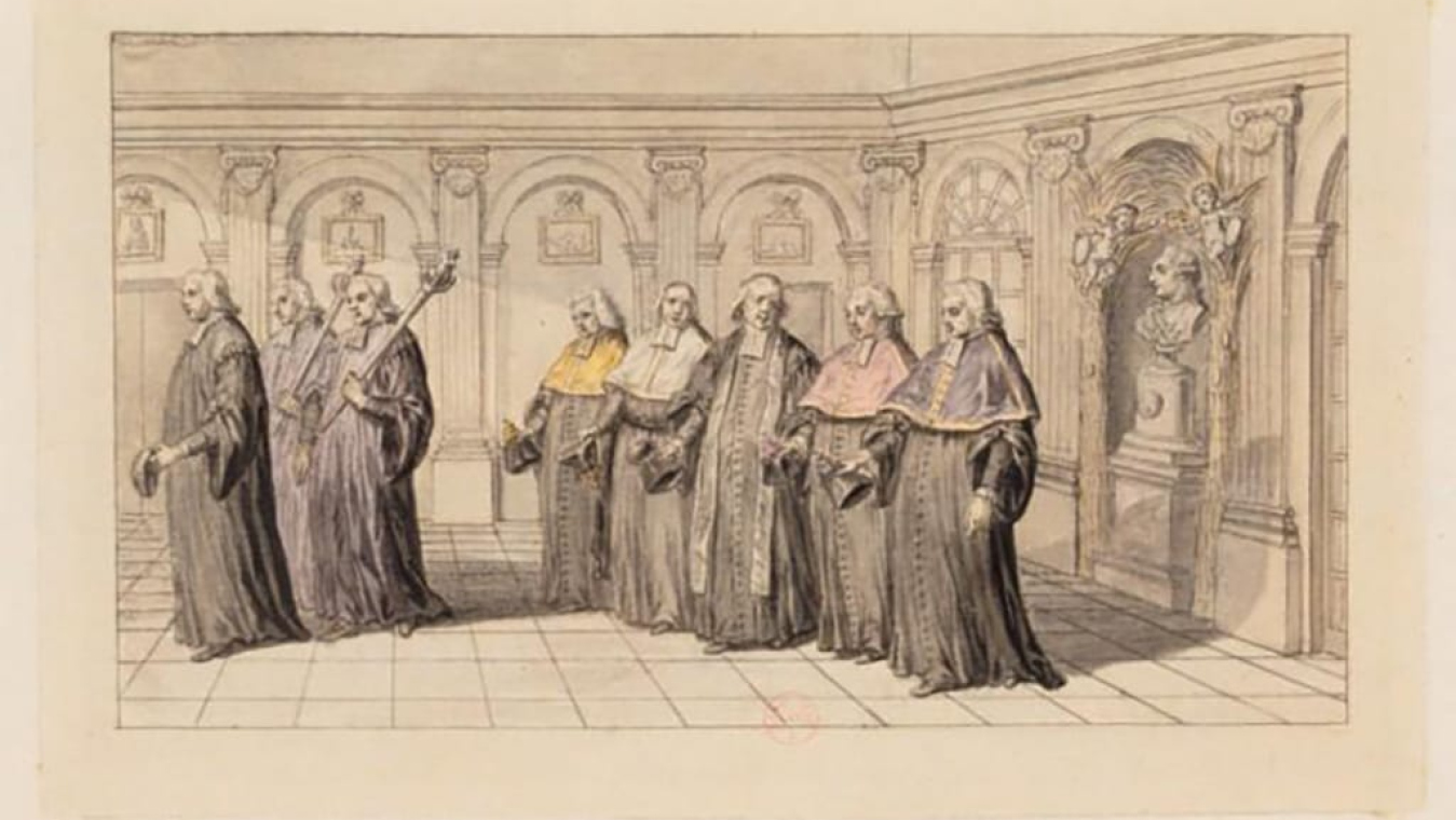 Le recteur et les doyens de l’ancienne université dans la salle des Actes