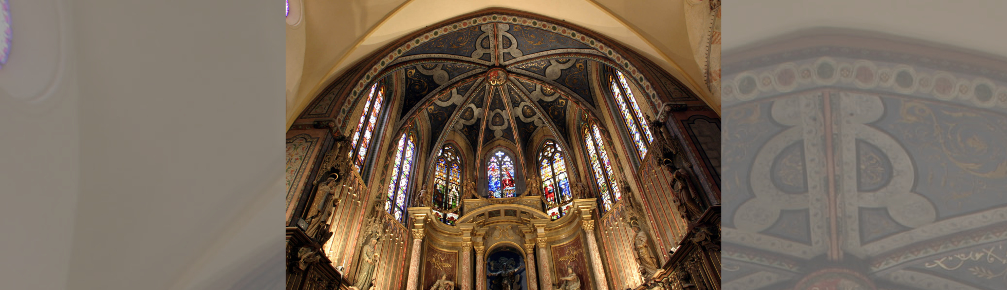 L'église Notre-Dame de la Réal: le choeur éclairé par 7 vitraux 