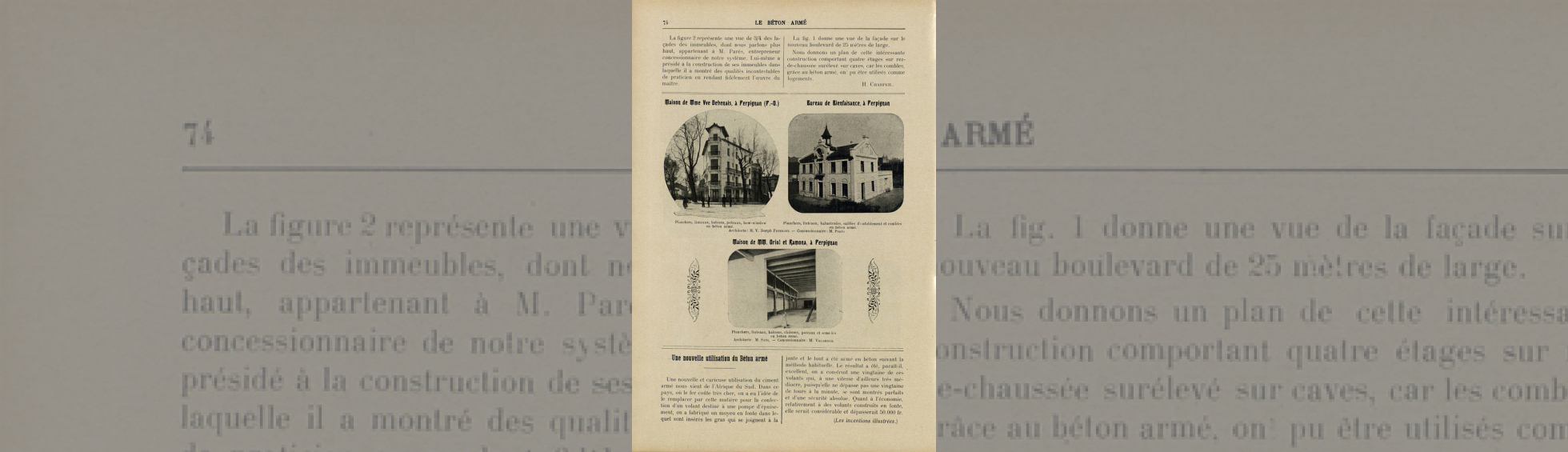 Revue mensuelle Le béton armé, 1909 (12e année), mai (n° 132), p. 73-74.