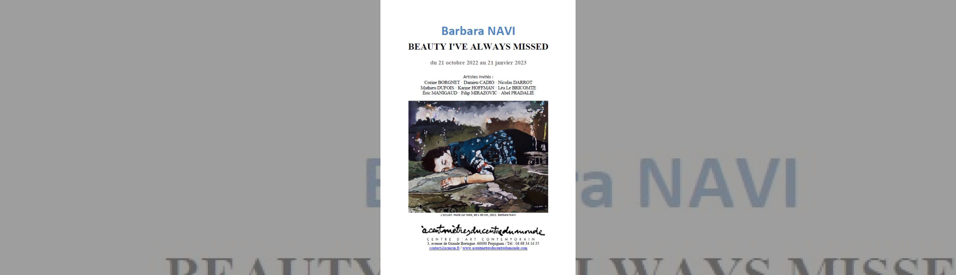 affiche Exposition Beauty i've always missed de Barbara Navi - L'autre rive Huile sur toile, 100 x 100 cm, 2022 peinture femme allongée par terre