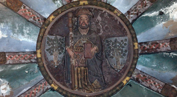 Médaillon circulaire montrant  saint jacques tenant la bible