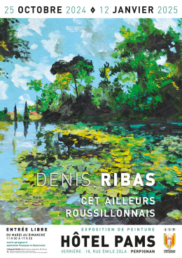 Affiche Exposition Denis Ribas peinture représentant un lac ombragé