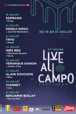 affiche du programme du live au campo listant les artistes et les dates