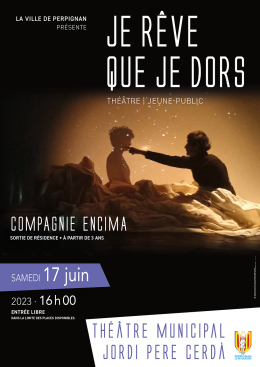  "Je rêve que je dors" par la compagnie Encima - affiche deux personnages dasn l'oscurité assis entourés de draps