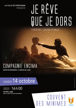  "Je rêve que je dors" par la compagnie Encima - affiche deux personnages dasn l'oscurité assis entourés de draps