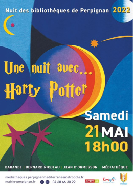 Nuit des bibliothèques - affiche coloré : soleil, lune, étoile